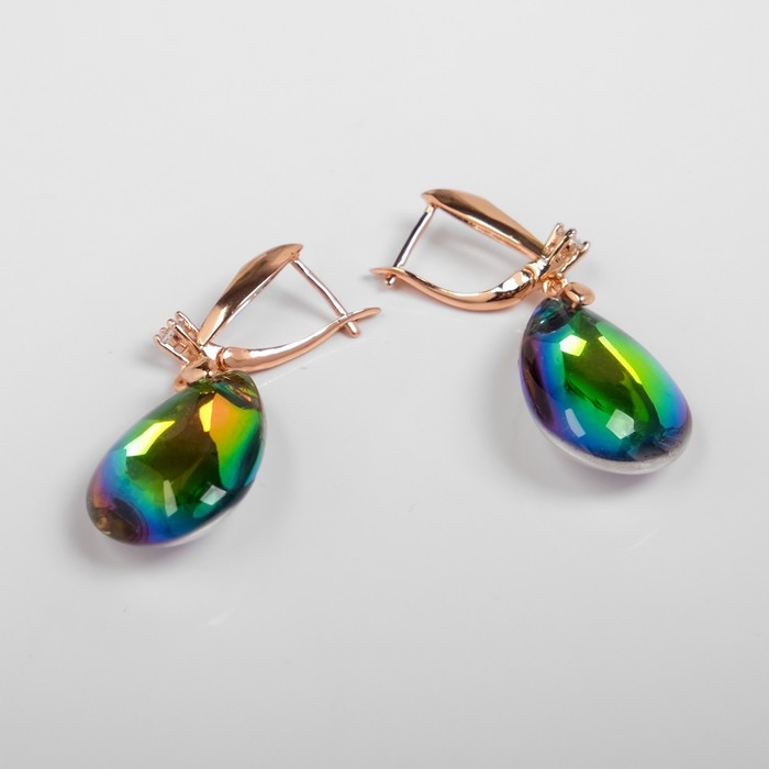 Серьги со стразами &laquo;Иллюзион&raquo; капля крупная, цвет бело-бензиновый в золоте