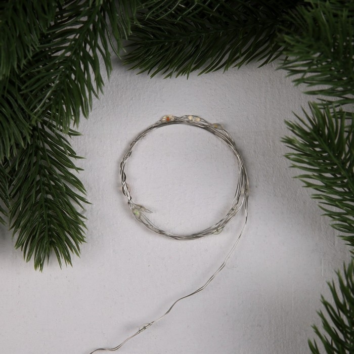 Гирлянда &laquo;Нить&raquo; 1 м роса, IP20, серебристая нить, 10 LED, 3 режима, батарейки AG13х3 (в комплекте), свечение мульти