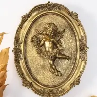 Панно интерьерное полистоун "Ангел с венком из роз" золото 21,5х4х27 см