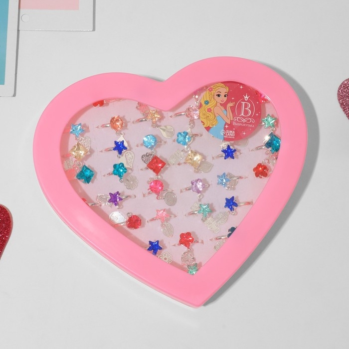 Кольца детские набор 36шт &laquo;Выбражулька&raquo; с подвеской, форма МИКС, цвет МИКС в серебре, б-р