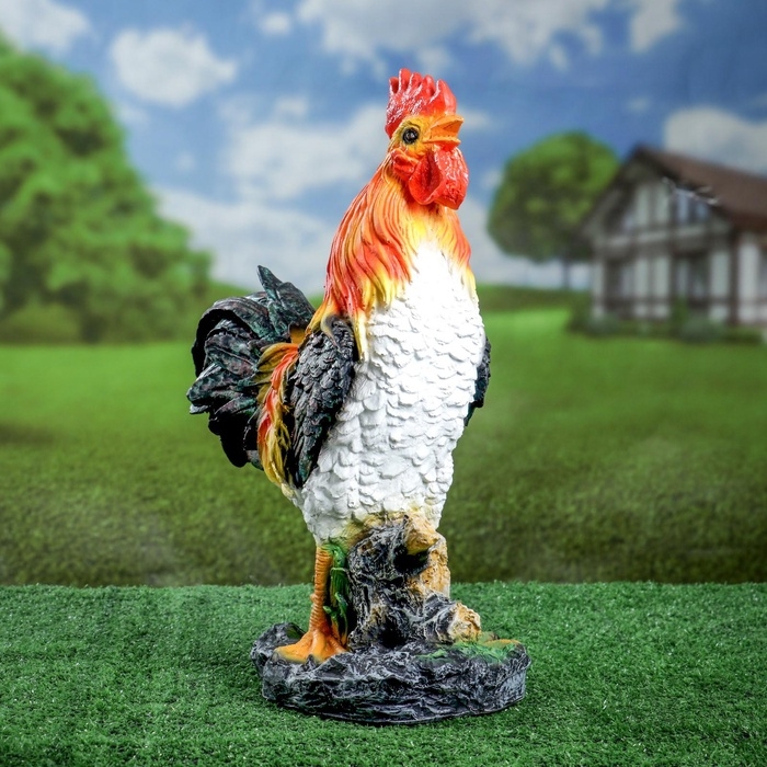 Садовая фигура из полистоуна &laquo;Петух на камне&raquo;, 42&times;32&times;13 см