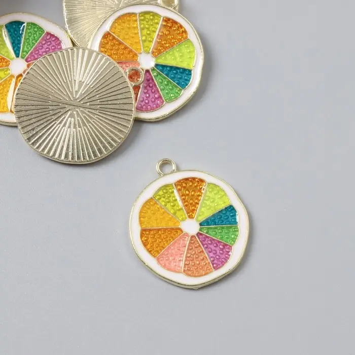 Декор для творчества металл, эмаль "Грейпфрут" 2х2,2 см