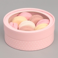 Коробка для макарун, кондитерская упаковка тубус с окном &laquo;Розовый&raquo; 16 х 16 х 5 см