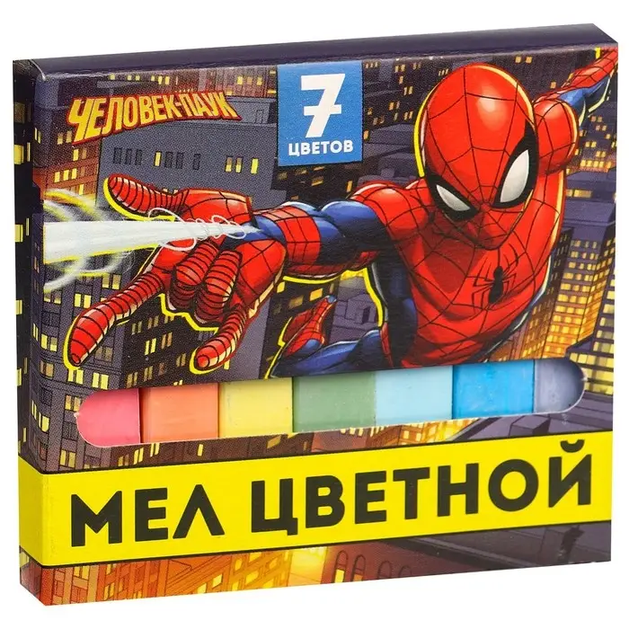 Мелки цветные школьные 7 шт., &laquo;Человек-паук&raquo;