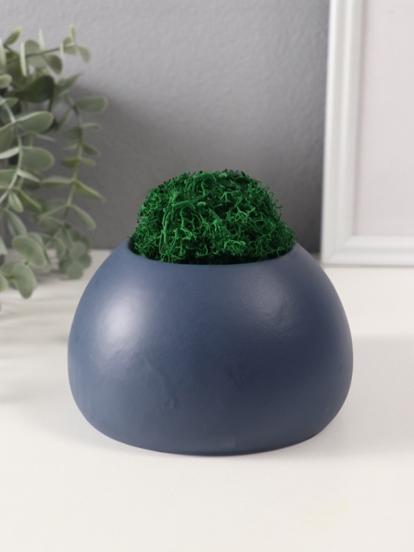 Кашпо бетонное "Шар с глазами" со мхом 12*13,5*7 см кобальт (мох зеленый стабилизир.)