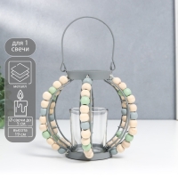 Подсвечник металл, стекло на 1 свечу "Фонарь. Бохо" серый 19х15,5х13 см