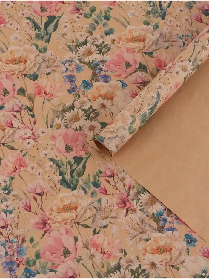 Бумага упаковочная крафтовая &laquo;Цветы&raquo;, 70 &times; 100 см