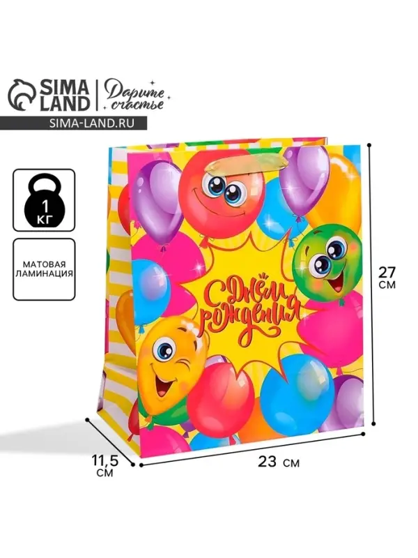 Пакет подарочный ламинированный, упаковка, &laquo;Весёлого дня рождения!&raquo;, ML 23 х 27 х 11.5 см