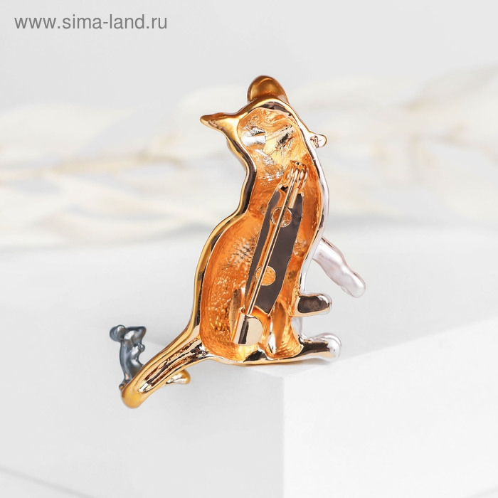Брошь &laquo;Кот и мышь&raquo;, цвет оранжево-серый в золоте