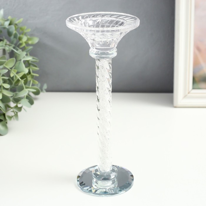 Подсвечник стекло на 1 свечу "Спираль" бисер в ножке 9х9х22 см
