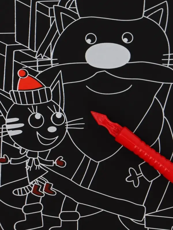 Альбом гравюр "Новый год", 8 гравюр, цветной фон, Три кота