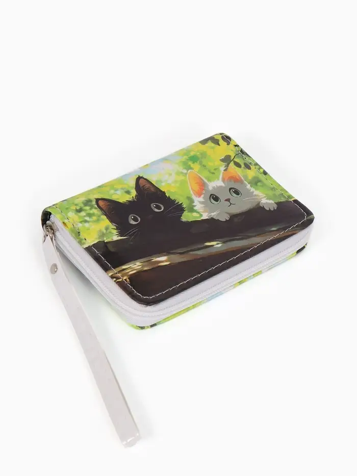 Кошелек дет 07-01-01 Июнь2533 кот, 12*1,5*9 см, 2 отд+отд/молн, д/карт, зеленый