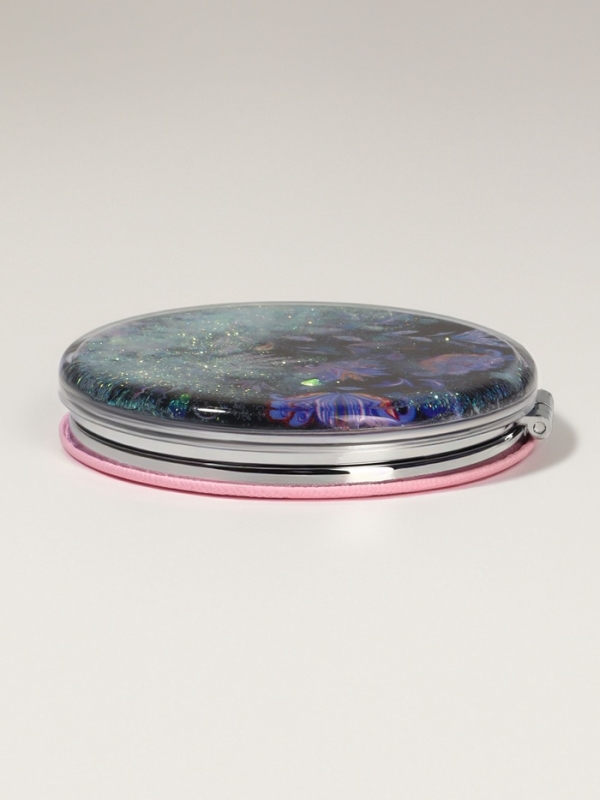 Зеркало складное &laquo;Цветы&raquo;, d = 7,2 см, с увеличением, цвет чёрный/фиолетовый