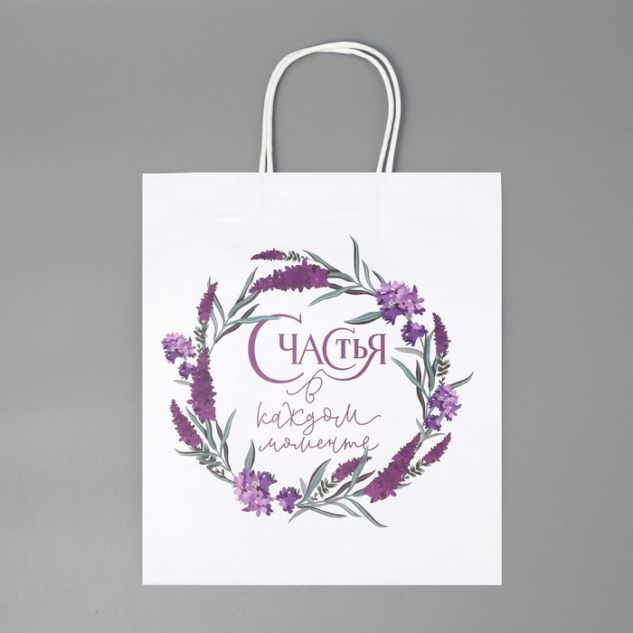 Пакет подарочный крафтовый, упаковка, &laquo;Счастья&raquo;,цветы, 22 х 25 х 12 см