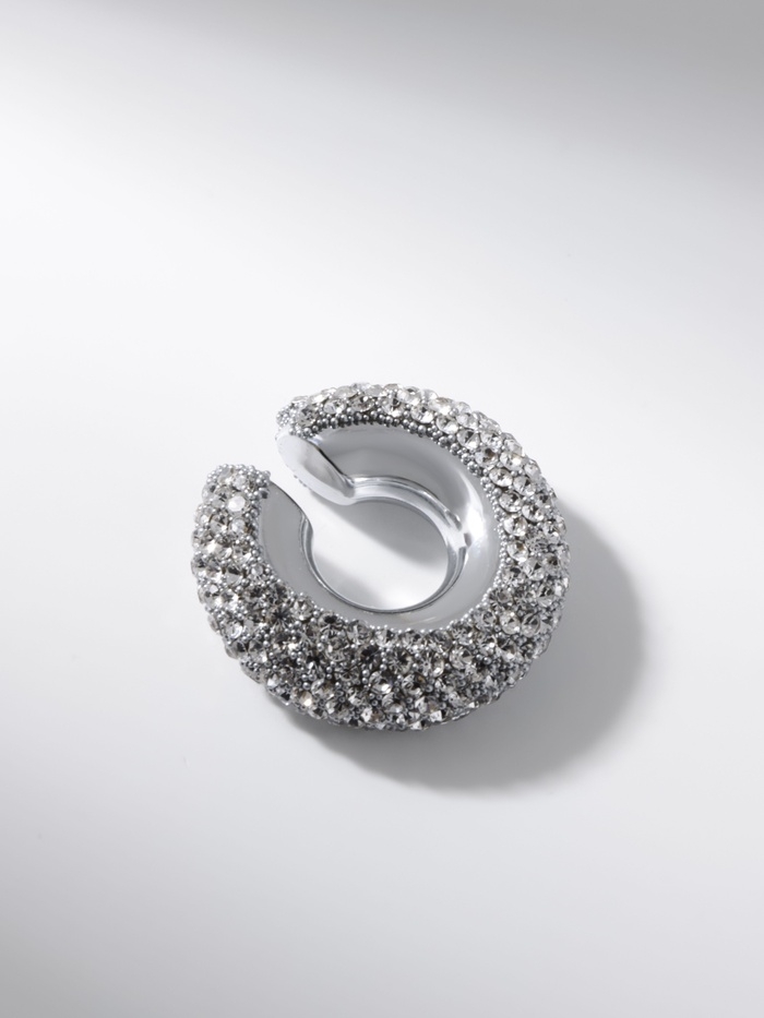 Серьги &laquo;Каффы&raquo; бублик, малые стразы, белые в серебре