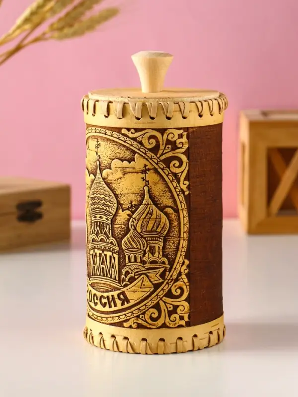 Туес "Россия", D8,5смхH(с хватком)17см, береста