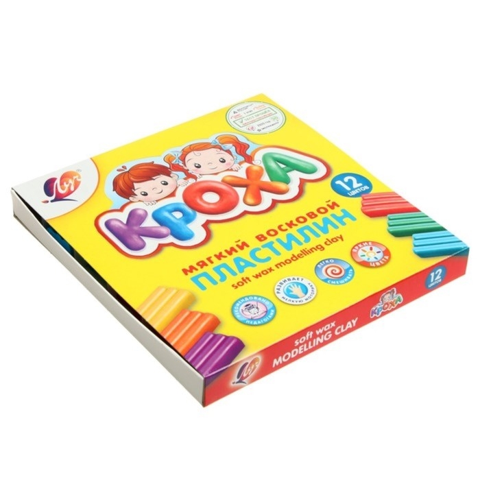 Пластилин мягкий (восковой), 12 цветов, 180 г, Пластилин мягкий (восковой), 12 цветов, 180 г, "Кроха", со стеком