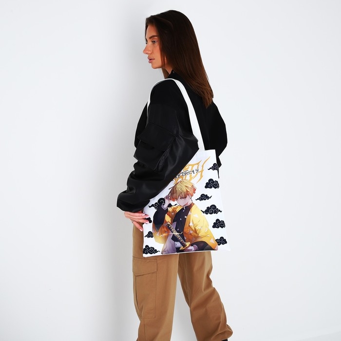 Шопер &laquo;Дзэницу&raquo;, 35х0.5х40 см, отд без молнии, без подклада, белый