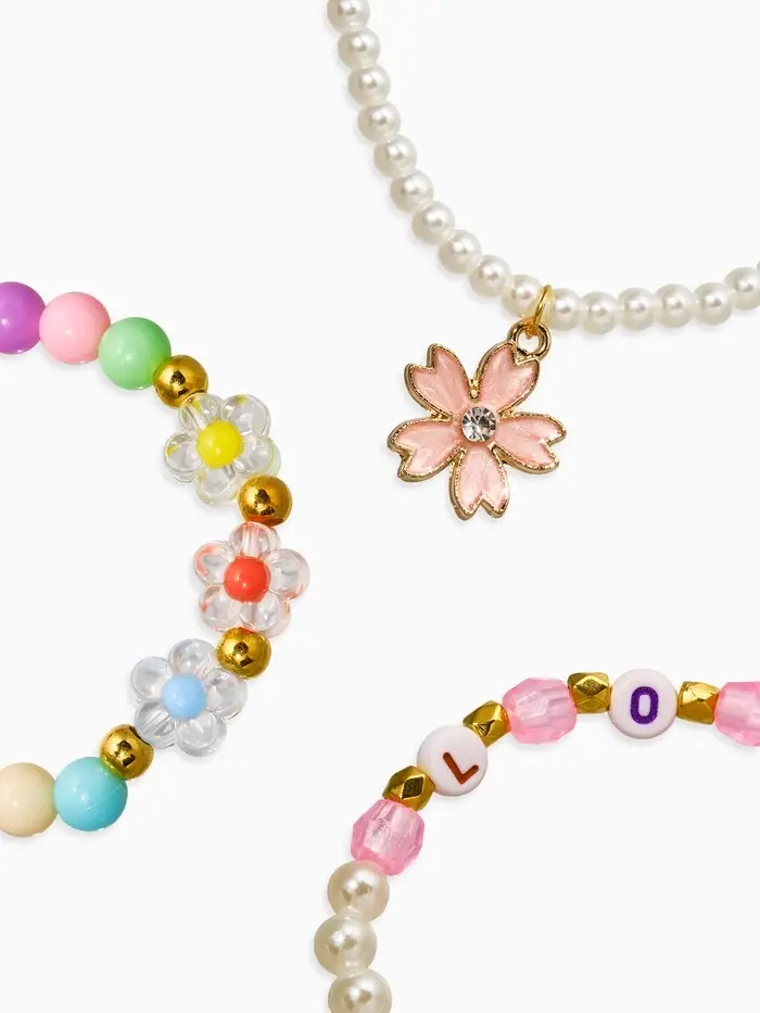 Браслет детский &laquo;Выбражулька&raquo;, 3 шт. набор, цветок, бусины, цветной