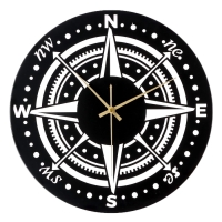 Часы настенные интерьерные &laquo;Компас&raquo;, плавный ход, d-40 см, черные