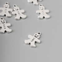 Декор для творчества металл "Имбирный пряник" серебро набор 10 шт 1,9х1,1х0,2 см