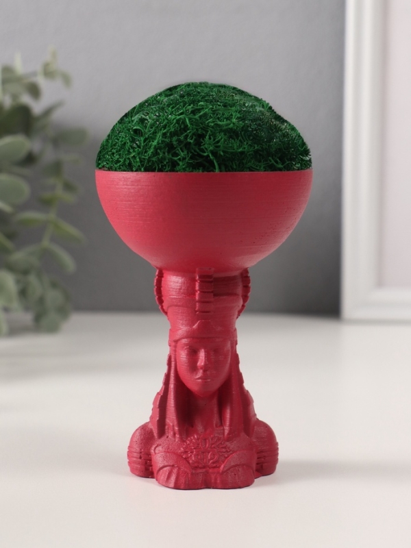 Кашпо бетонное "Египтянка" высота 10см,диаметр 7см винный со мхом (мох зелен. стабилизир.)