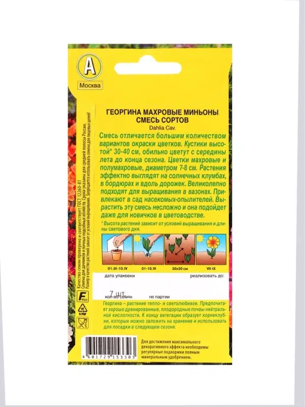 Набор Семена цветов Георгины махровая низкорослая (238760048) ВБ