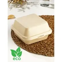 Ланч - бокс для бенто - торта и бургера Доляна, 450 мл, 14.5&times;14.5 см, неразъёмная крышка, сахарный тростник