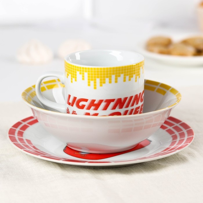 Набор посуды, 3 предмета: тарелка &Oslash; 16,5 см, миска &Oslash; 14 см, кружка 200 мл, Тачки