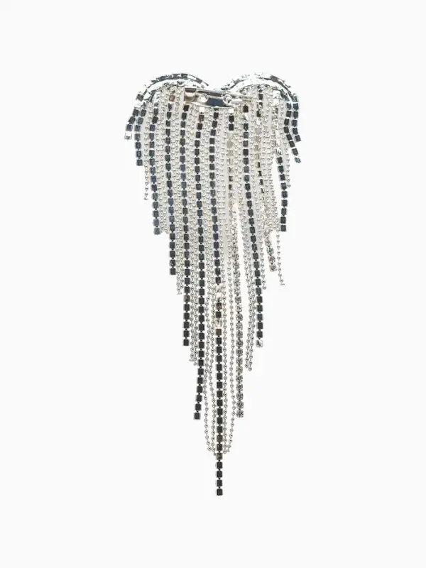 Брошь "Сердце" водопад сраз, цвет белый в серебре