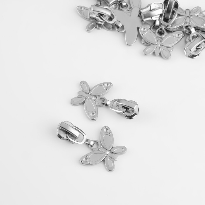 Бегунок автоматический для металлической молнии, №3, декоративный &laquo;Бабочка&raquo;, 10 шт, цвет никель