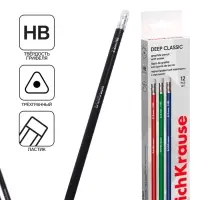 Карандаш чернографитный с ластиком ErichKrause "Deep Classic triangular", НВ, грифель d=2,2 мм, дерево, трехгранный в тубусе, микс