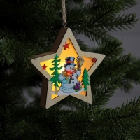 Ёлочная игрушка &laquo;Звезда со снеговиком&raquo;, от батареек, свечение тёплое белое