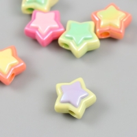 Бусина для творчества пластик  набор 6 "Звёздочка" цветная с перламутром МИКС 1х1,7х1,7 см