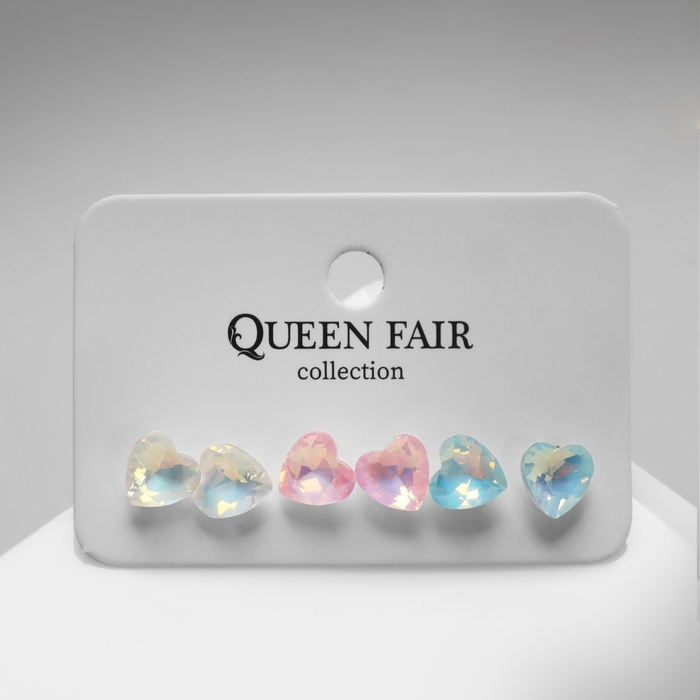 Пусеты 3 пары &laquo;Летние истории&raquo; сердца, цветные