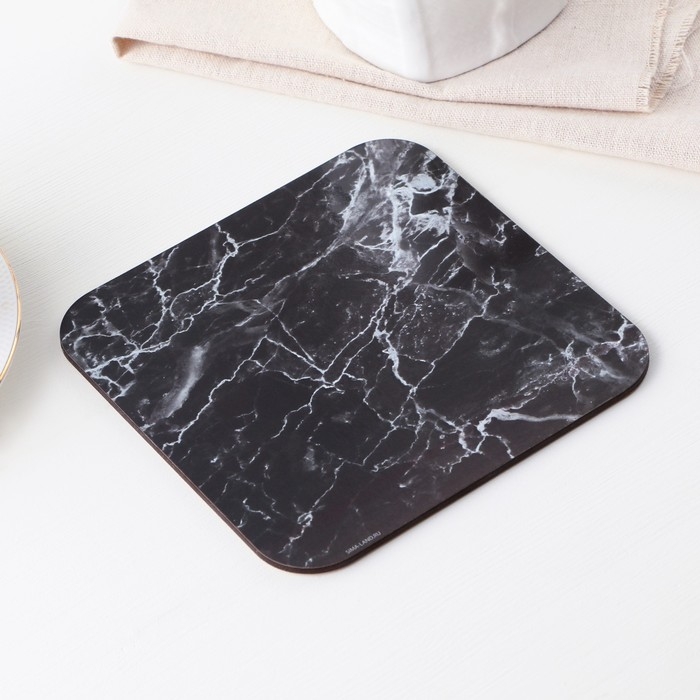 Подставка под горячее квадратная &laquo;Черный мрамор&raquo;, 15х15 см