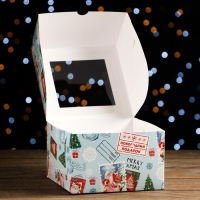 Новый год. Коробка для 4 капкейков с окном подарочная новогодняя упаковка, "Новогодняя почта", 16 х 16 х 10 см. Новый год. Коробка для 4 капкейков с окном подарочная новогодняя упаковка, "Новогодняя почта", 16 х 16 х 10 см.