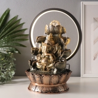 Фонтан настольный полистоун от сети, подсветка "Ганеша в золотом под водопадами" 25х20х34 см   10692