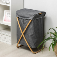 Корзина для белья Доляна &laquo;Лён&raquo;, с крышкой, 37&times;43&times;66 см, цвет серый