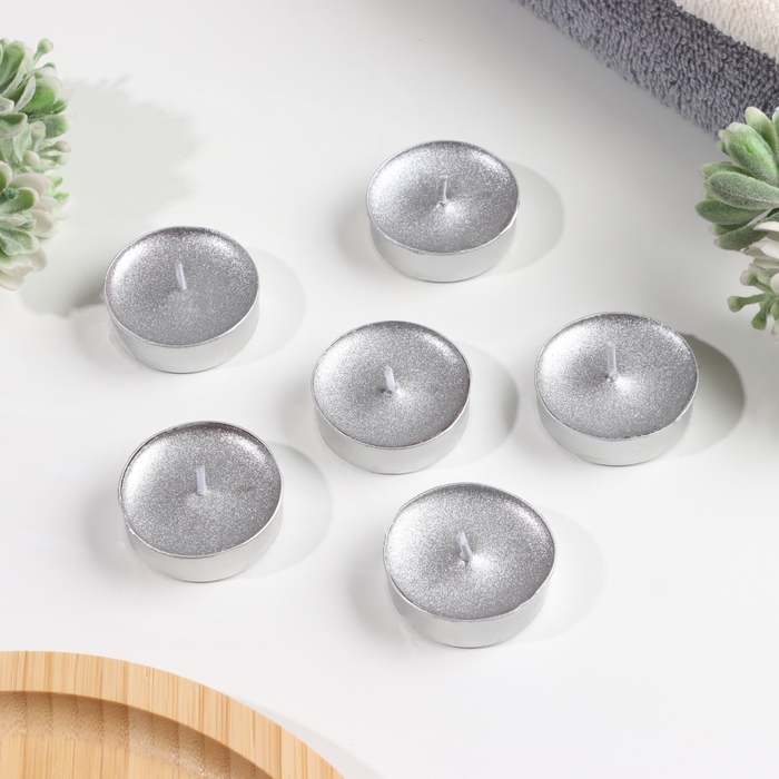 Свеча в гильзе "Шайба", Серебро, 6 шт