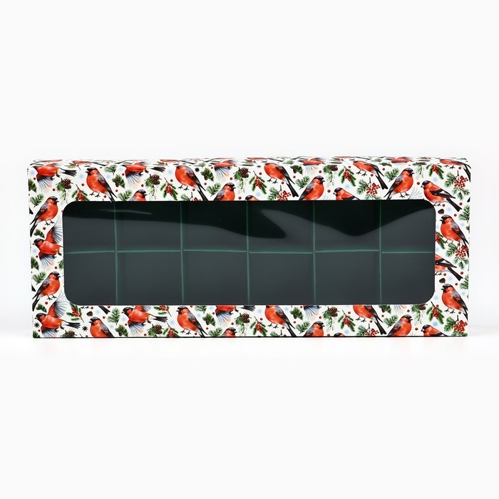 Коробка складная под 12 конфет &laquo;Снегири&raquo;, 3.8 х 10.5 х 26.5 см, Новый год