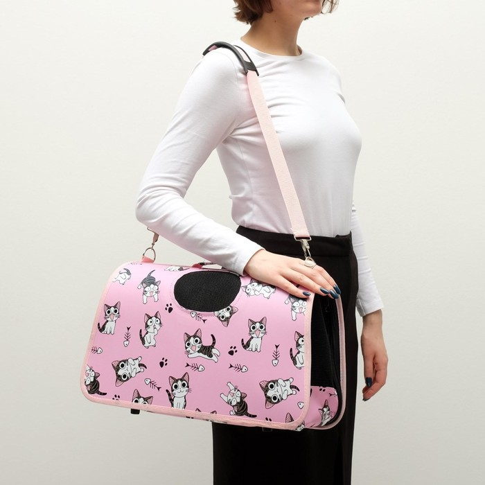 Сумка - переноска для животных Сумка - переноска для животных "Играющие котики", розовая, размер М, 40 х 21 х 27 см