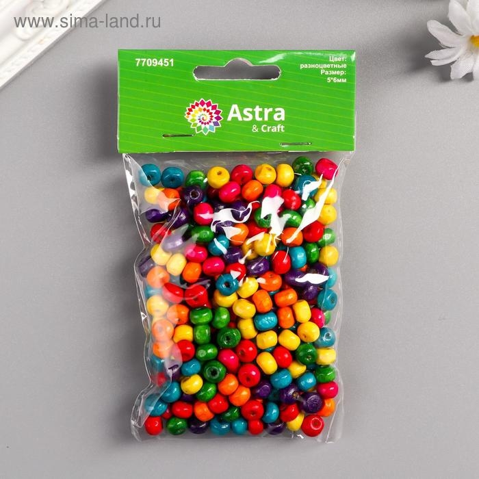 Набор деревянных бусин, 5х6мм, 280шт/упак, цв.разноцветные