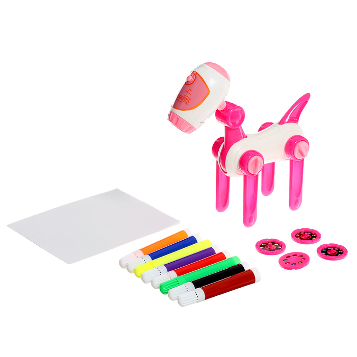 Проектор-лампа для рисования &laquo;Космическая собачка&raquo;, 4 слайда, 32 картинки, 8 фломастеров, МИКС