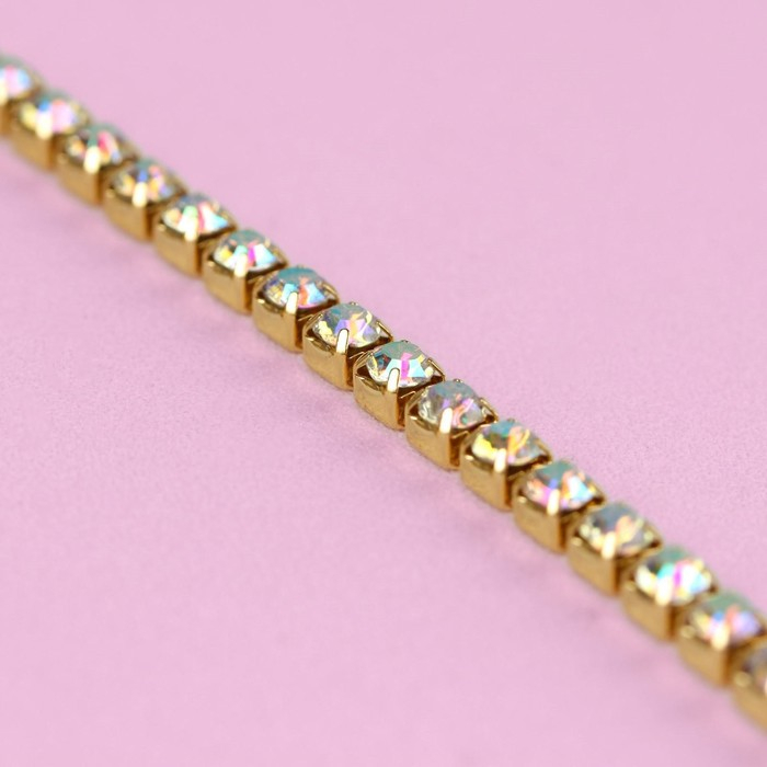 Цепь со стразами, с голографией, металл, стекло, 3,5 мм, 9 &plusmn; 1 м, цвет золотой