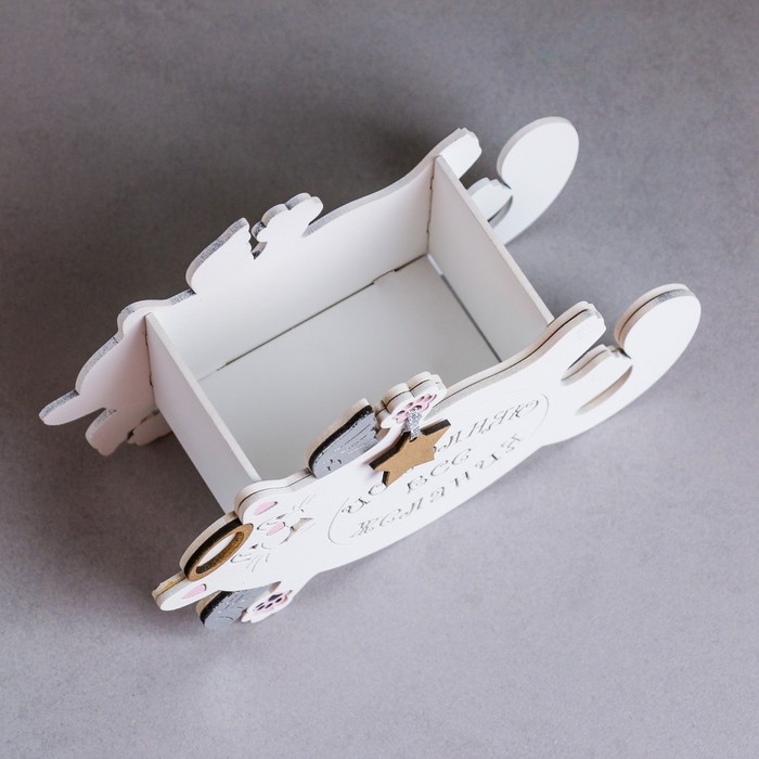 Кашпо деревянное "Кот, исполняющий желания" малый, 19,5х7,5х12,5 см, дуб, белый