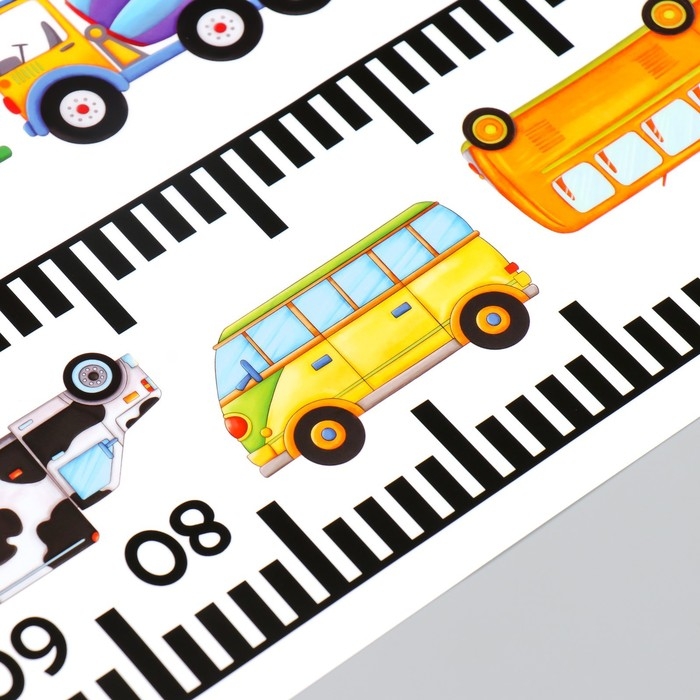 Наклейка пластик интерьерная цветная ростомер Наклейка пластик интерьерная цветная ростомер "Транспорт" набор 2 листа 15х60 см