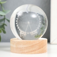 Сувенир стекло подсветка "Колесо обозрения" d=6 см подставка дерево, USB 6,5х6,5х7,5 см
