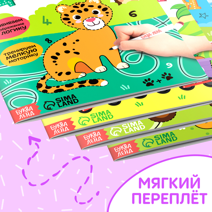 Обучающий набор многоразовых книг &laquo;Пиши-стирай&raquo;, 4 шт. по 12 стр., 2 маркера, в коробке
