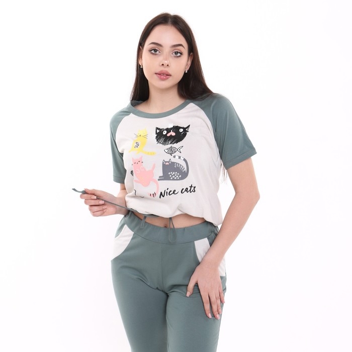 Комплект женский (футболка, бриджи), цвет зелёный, размер 56